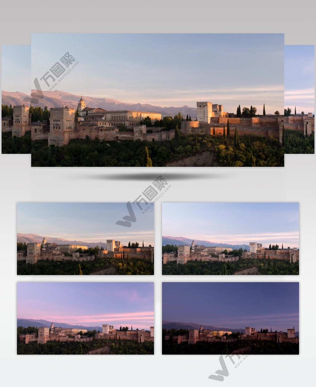 蓝天白云下的古堡建筑