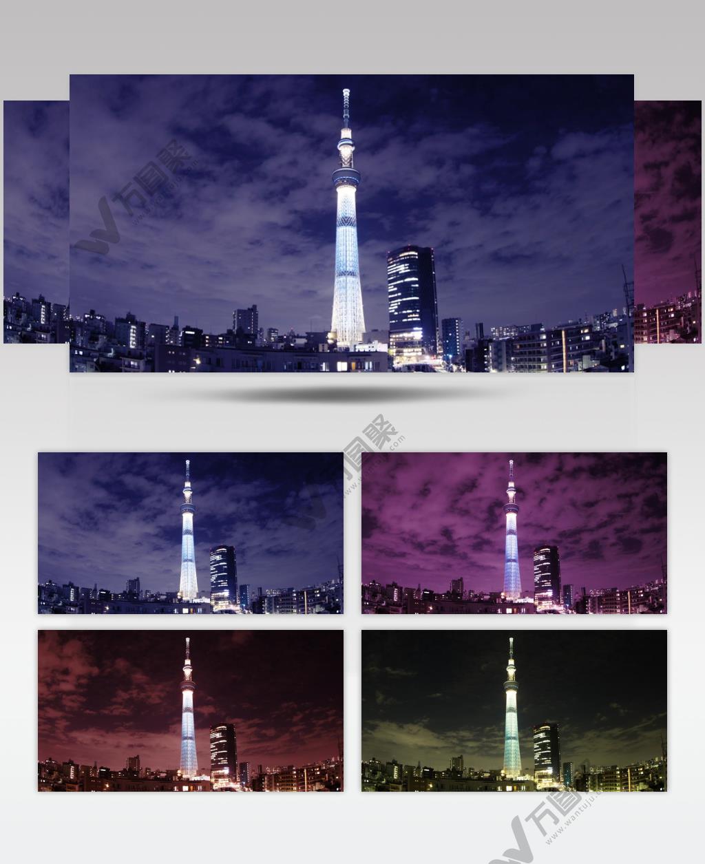 日本东京天之树塔在夜晚点亮