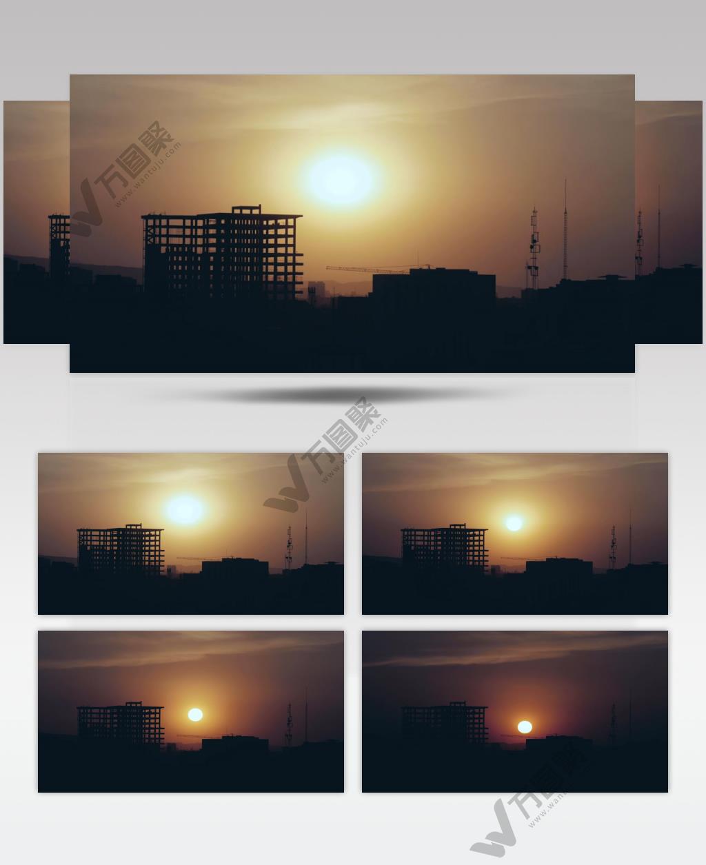 延时摄影夕阳从城市西下