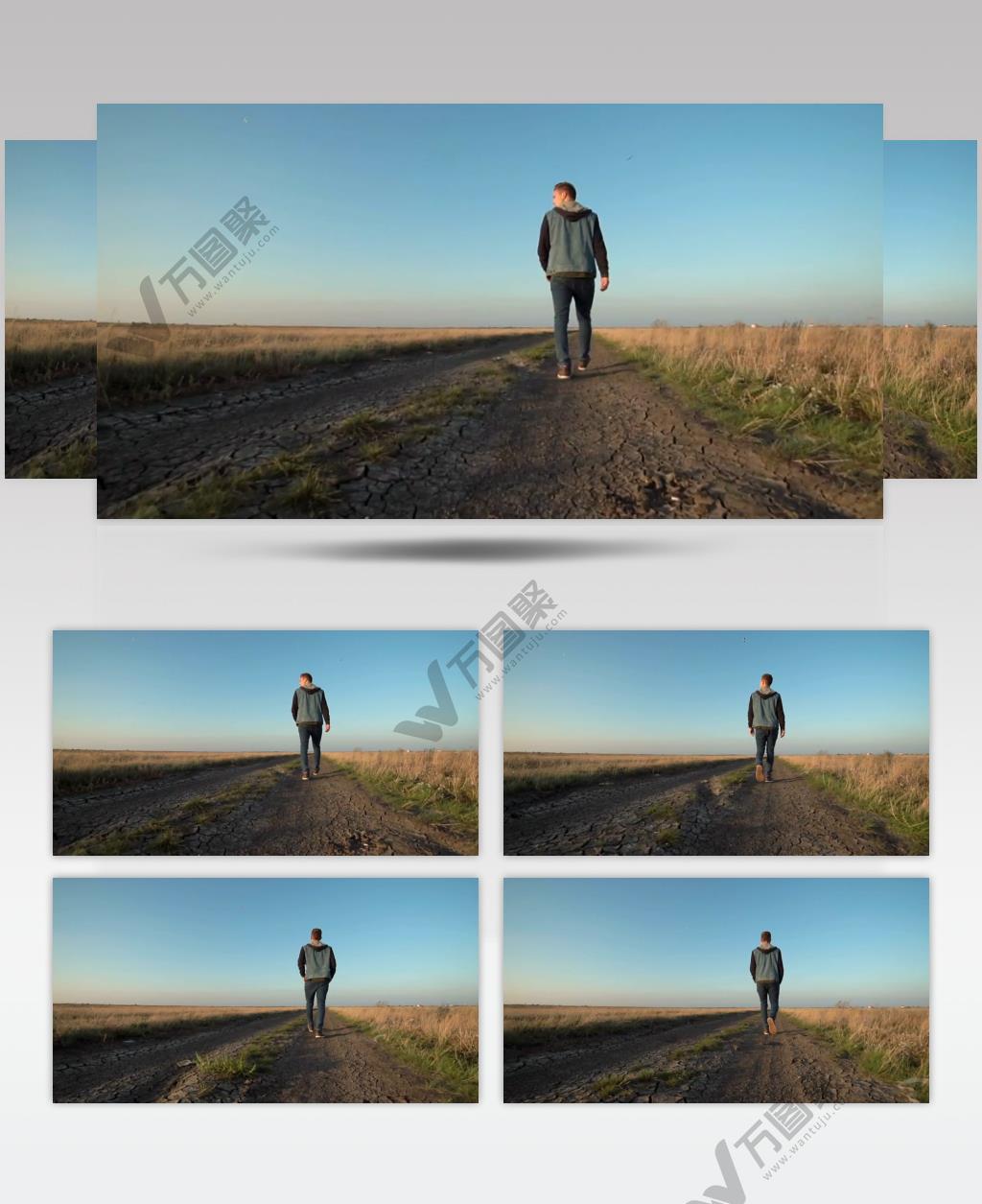 走在乡间公路上的人