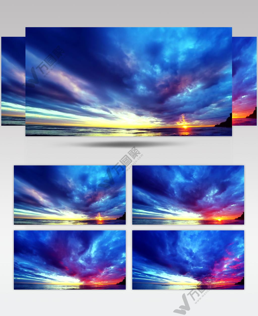 延时摄影海洋上空多云的夕阳天空