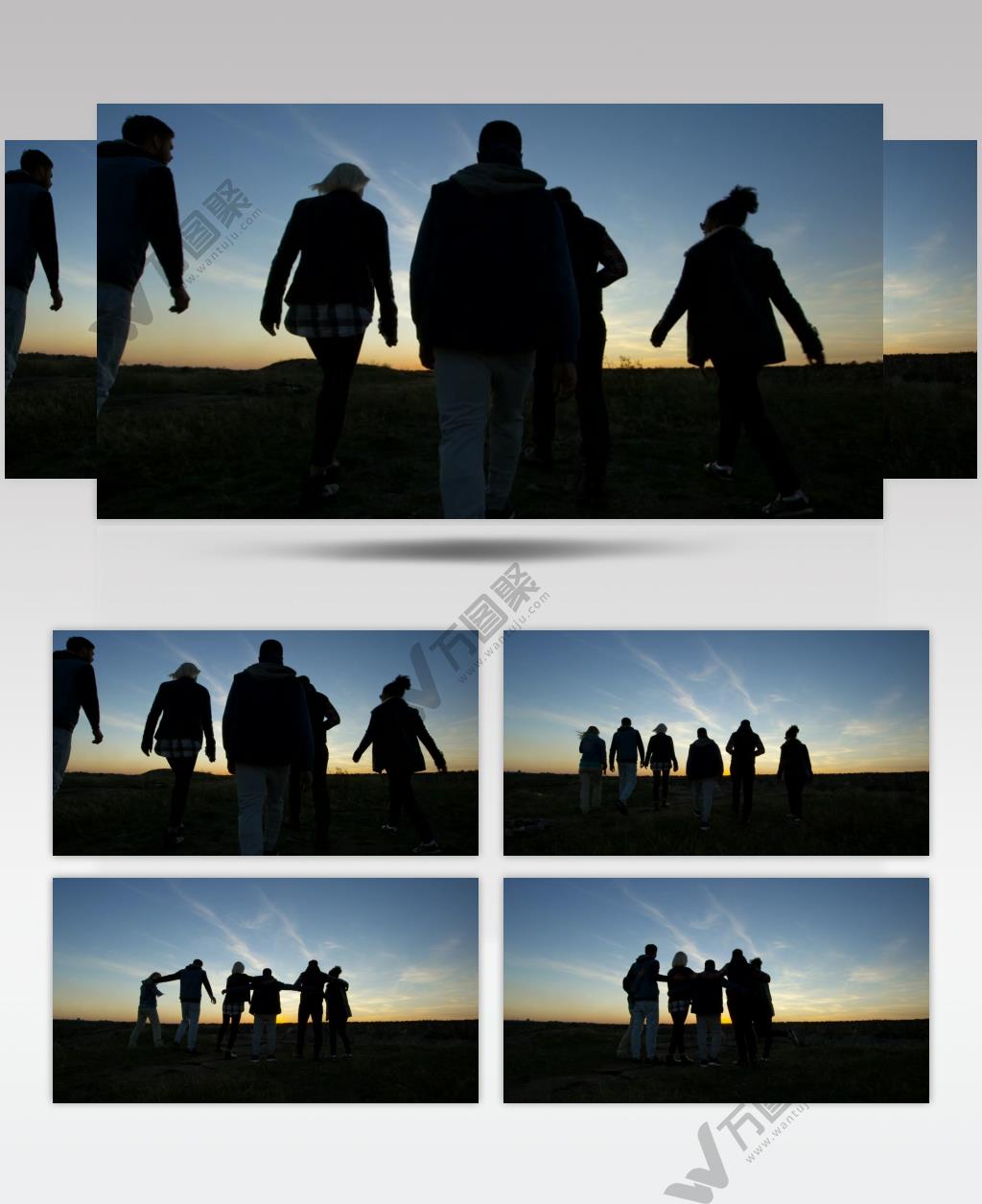 几个伙伴清晨走在田野路