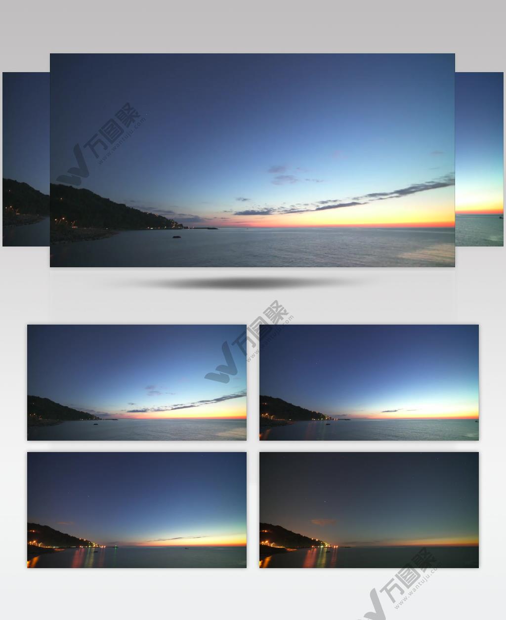 延时摄影海洋 海滨 城市之光 天空