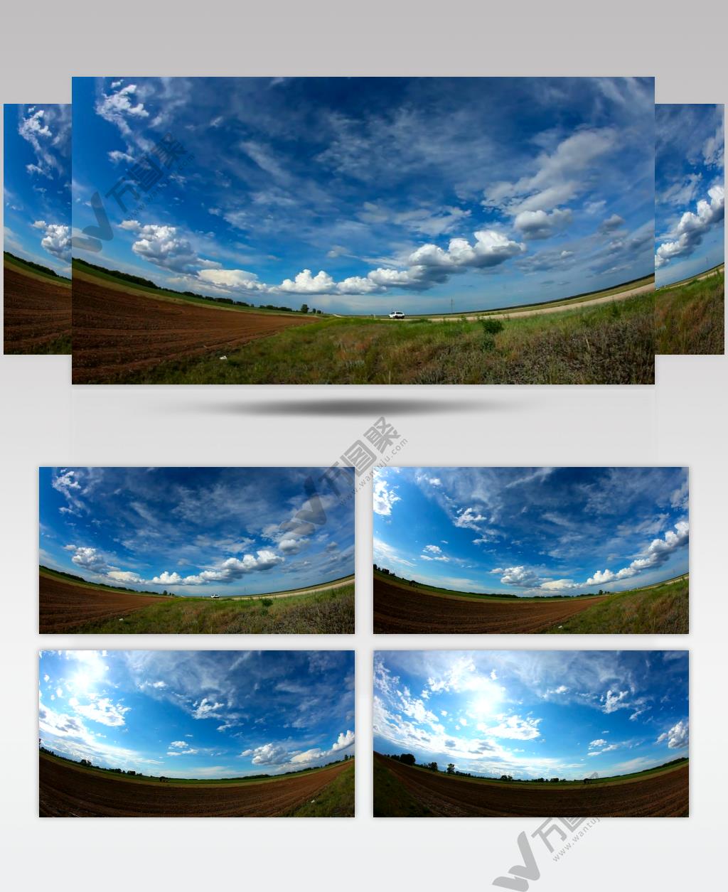 延时摄影云彩穿越天空下的草原