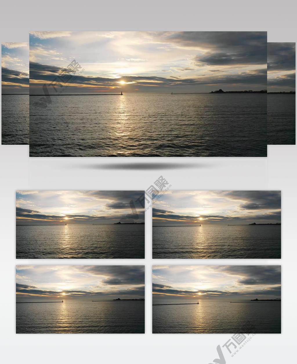 航拍日落时分的密歇根湖