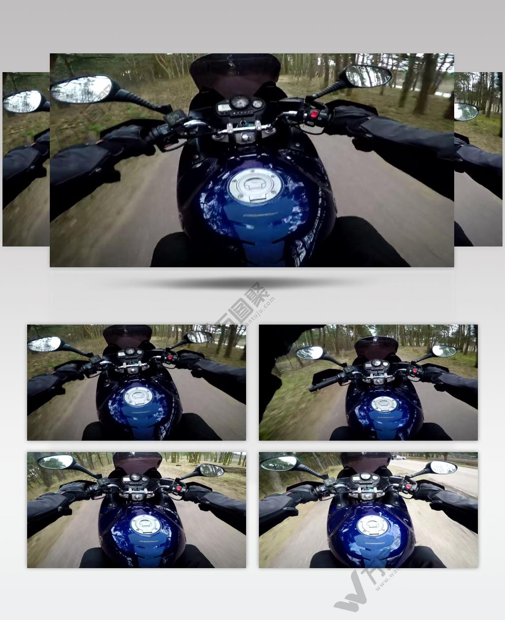 在一树林的小路上驾驶摩托车的人