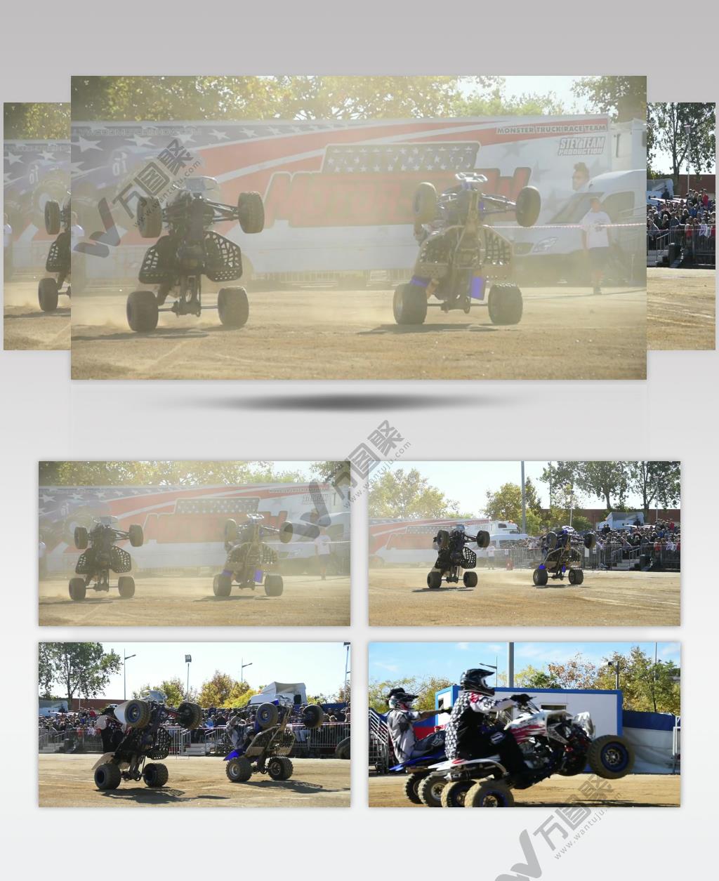 两辆越野赛车在赛道上做表演