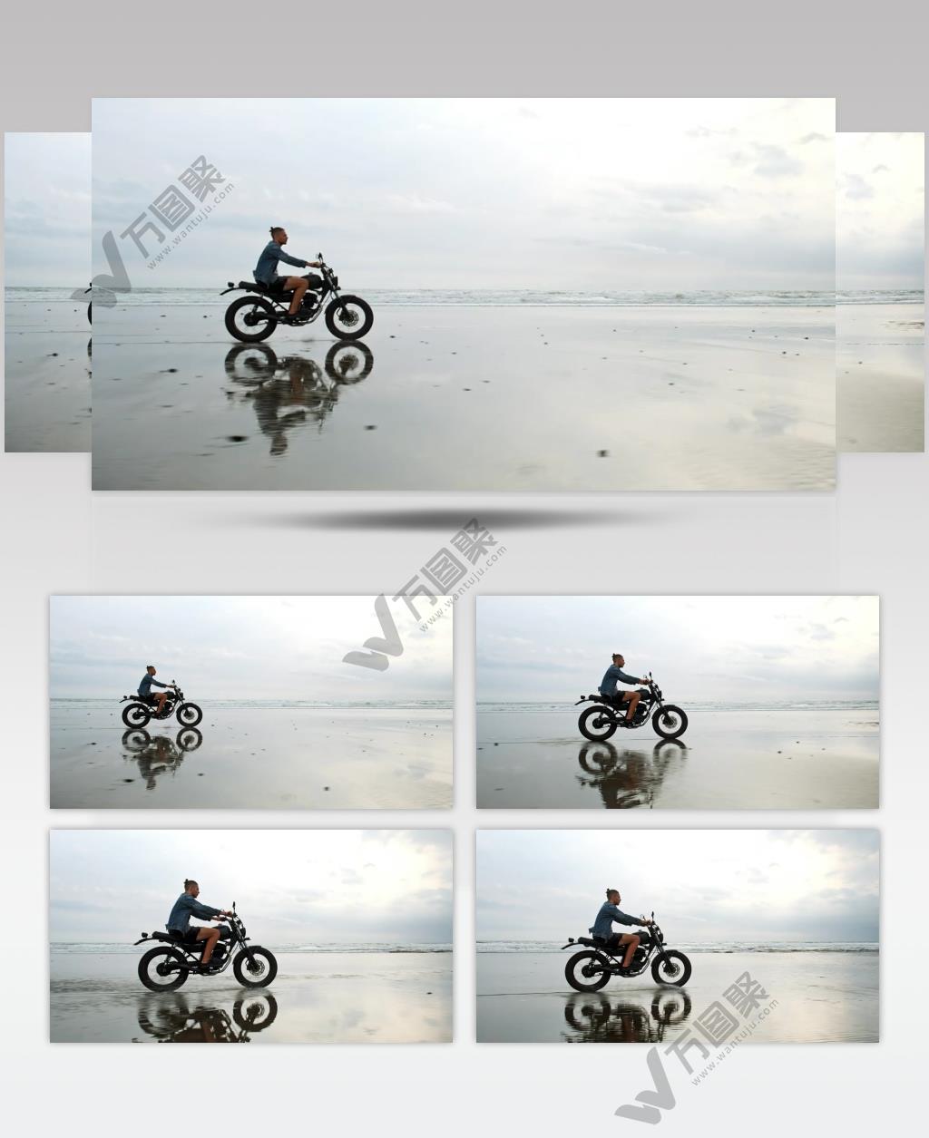 在海边骑摩托车的男人