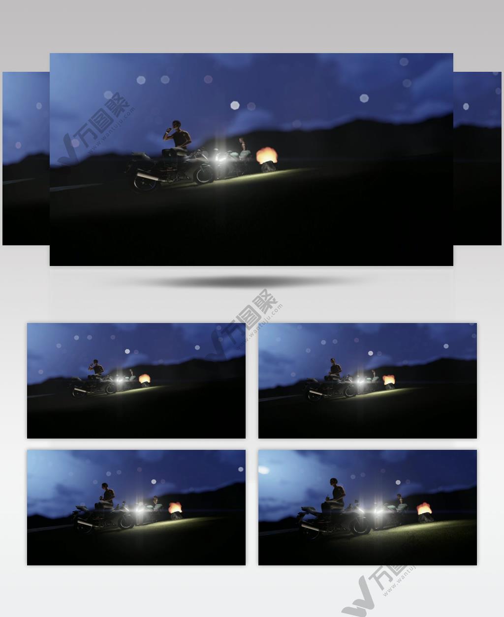 影视CG动画两名摩托车手在篝火中休息