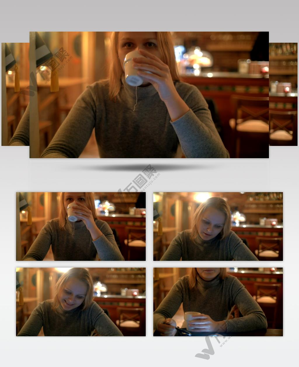 喝茶和使用平板电脑的女人