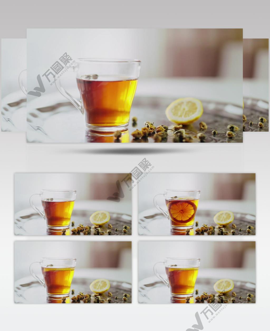 柠檬片放入透明玻璃杯中泡茶