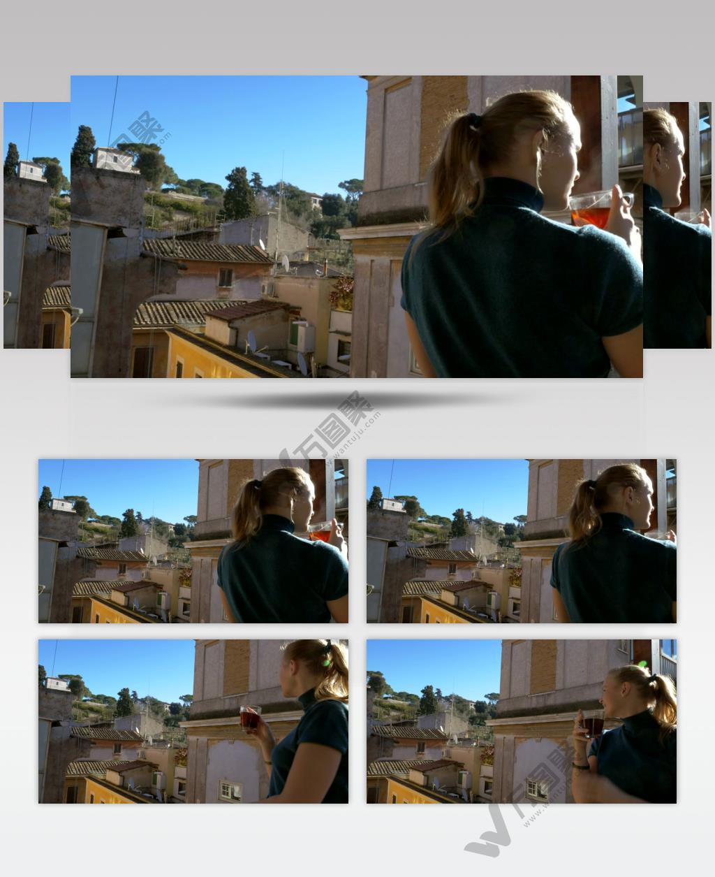 用玻璃杯喝茶的女人