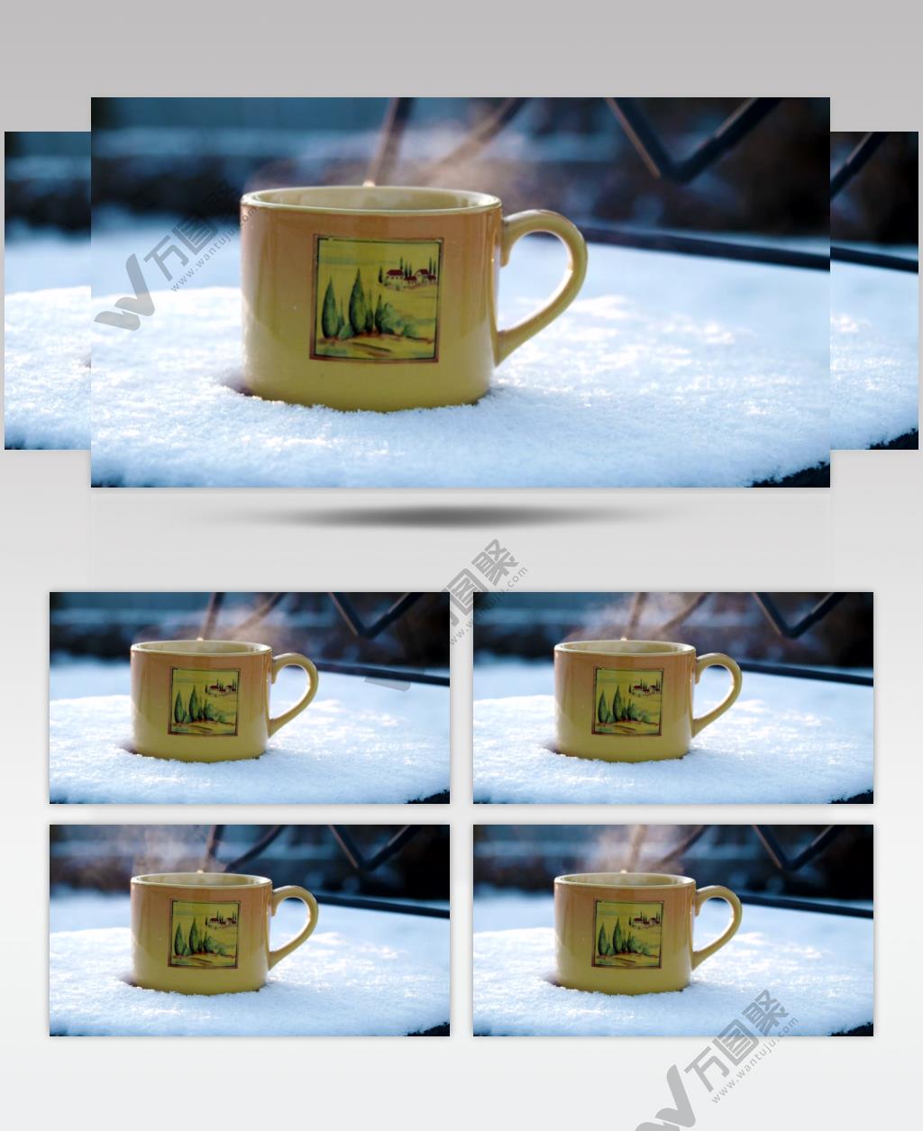 雪地上的热饮茶