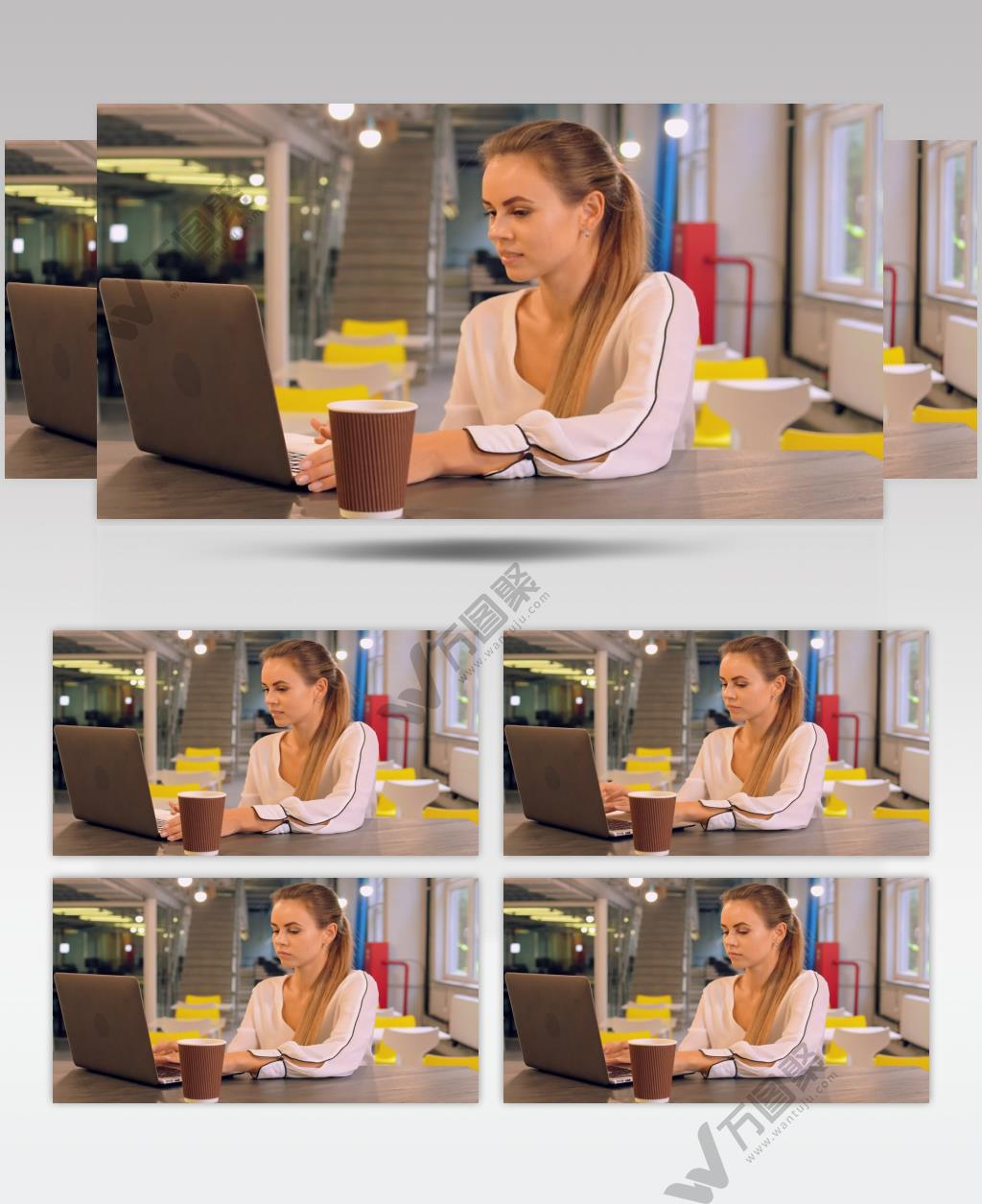 美女在自助餐厅里喝茶