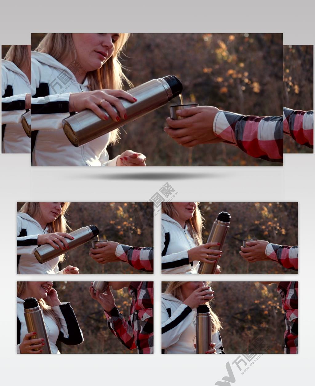 夫妻在户外喝热茶