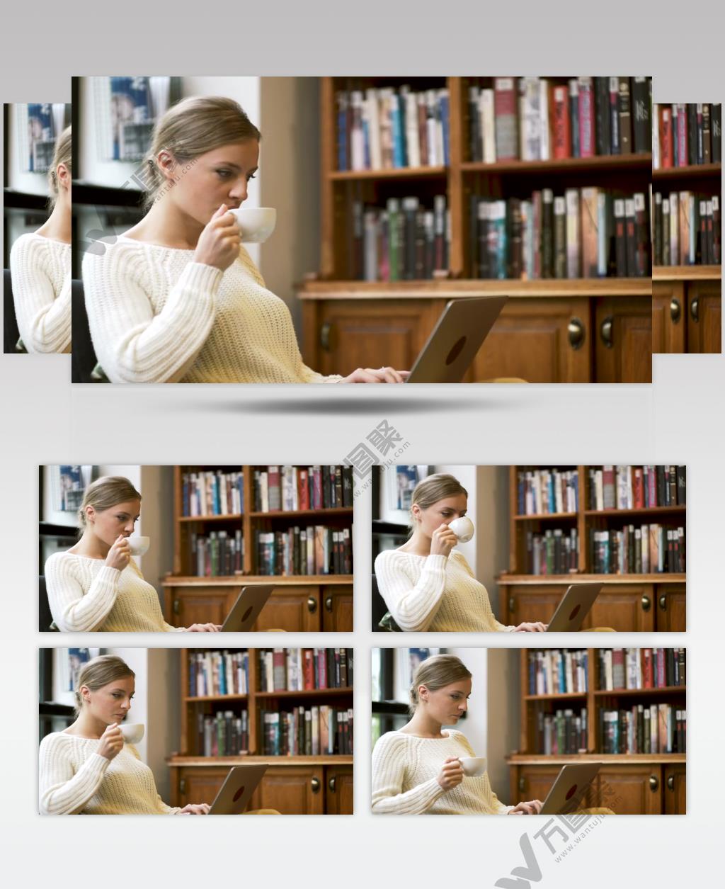 在家工作喝茶的女人