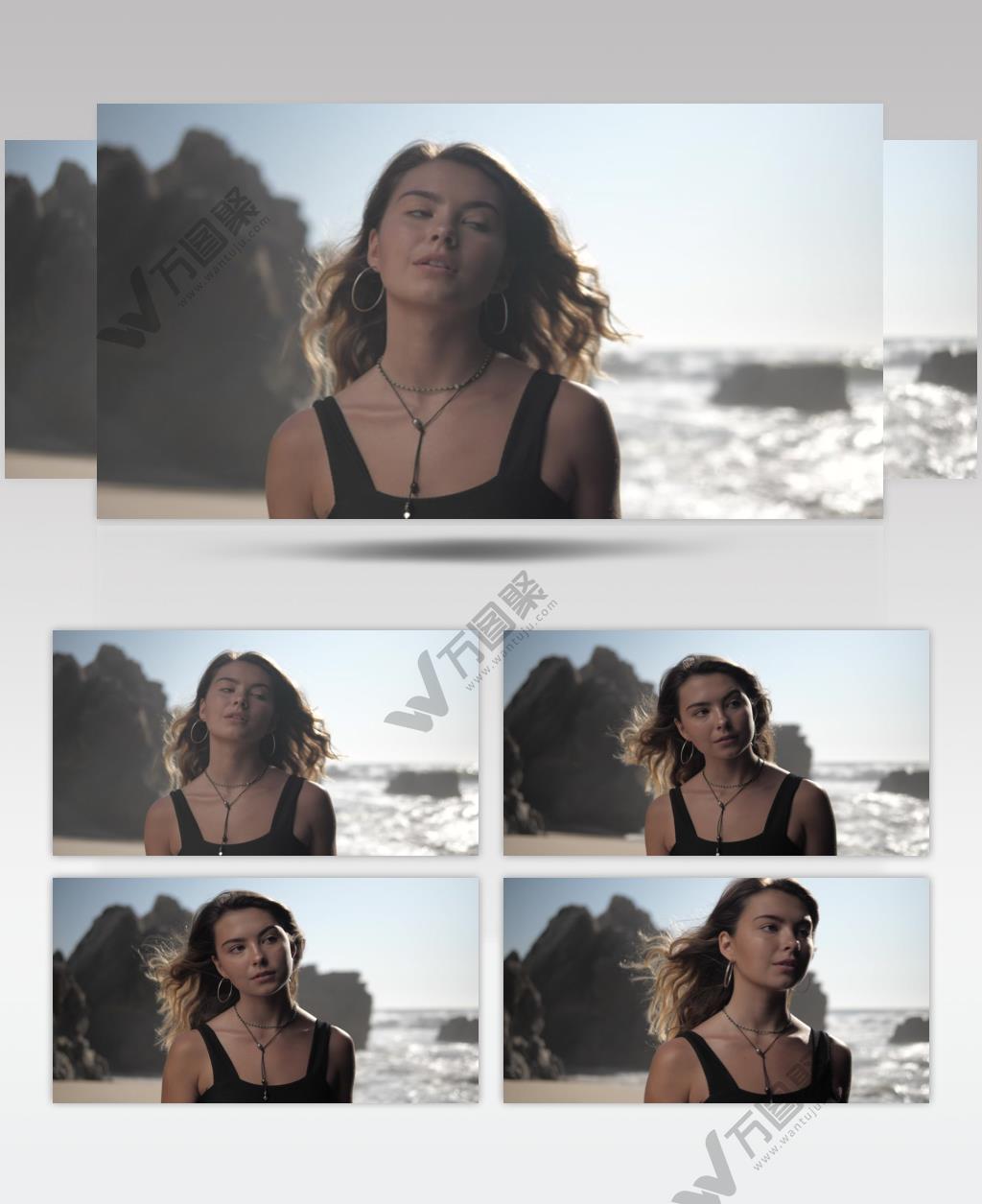 欧美美女走在大海海岸