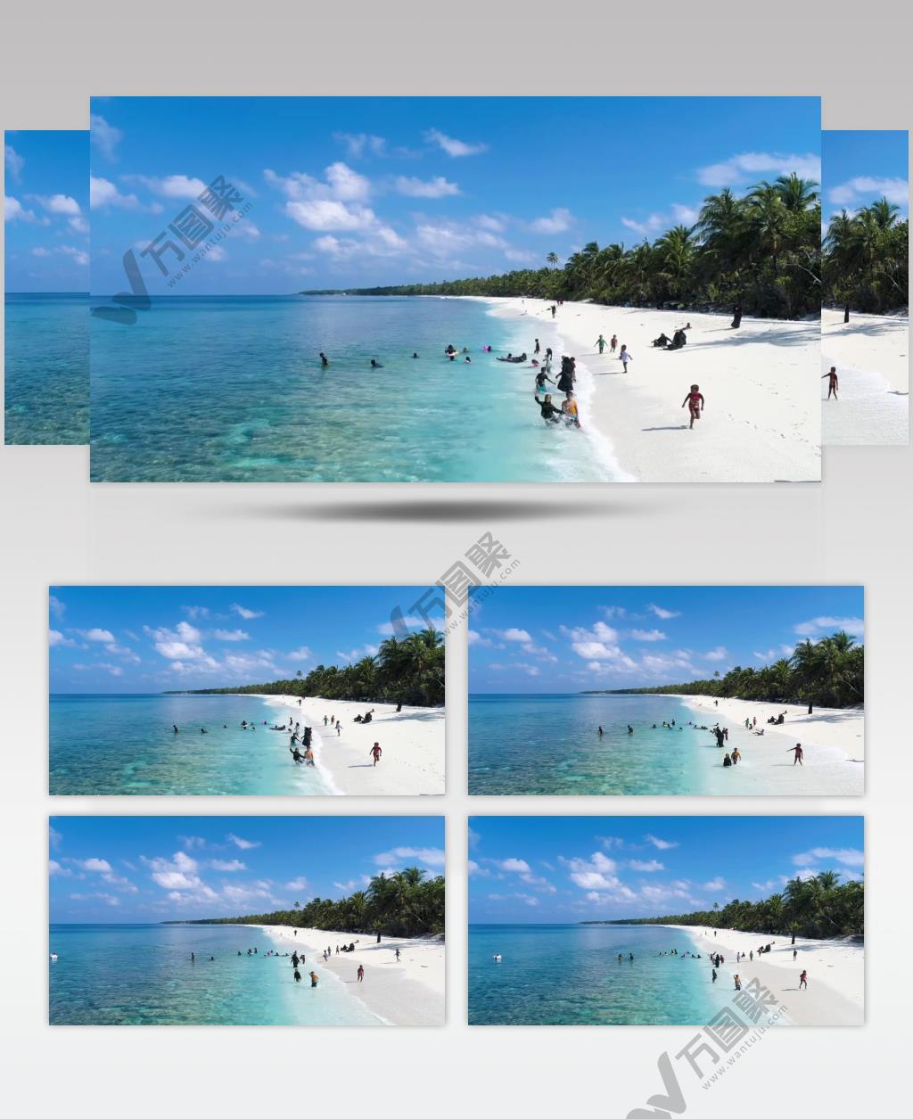 实拍大海边上游泳的人们