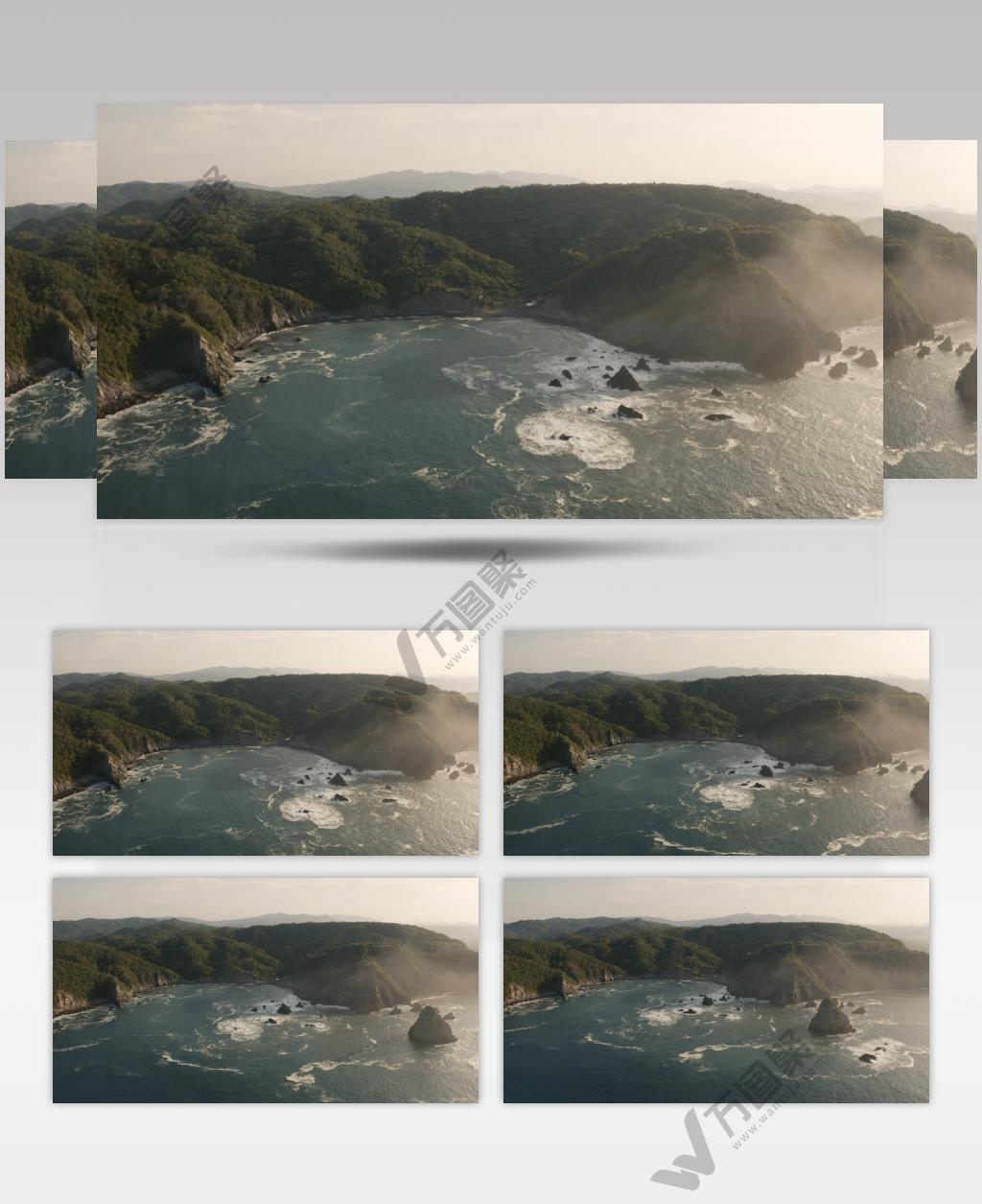 航拍大海海岸线山脉美景