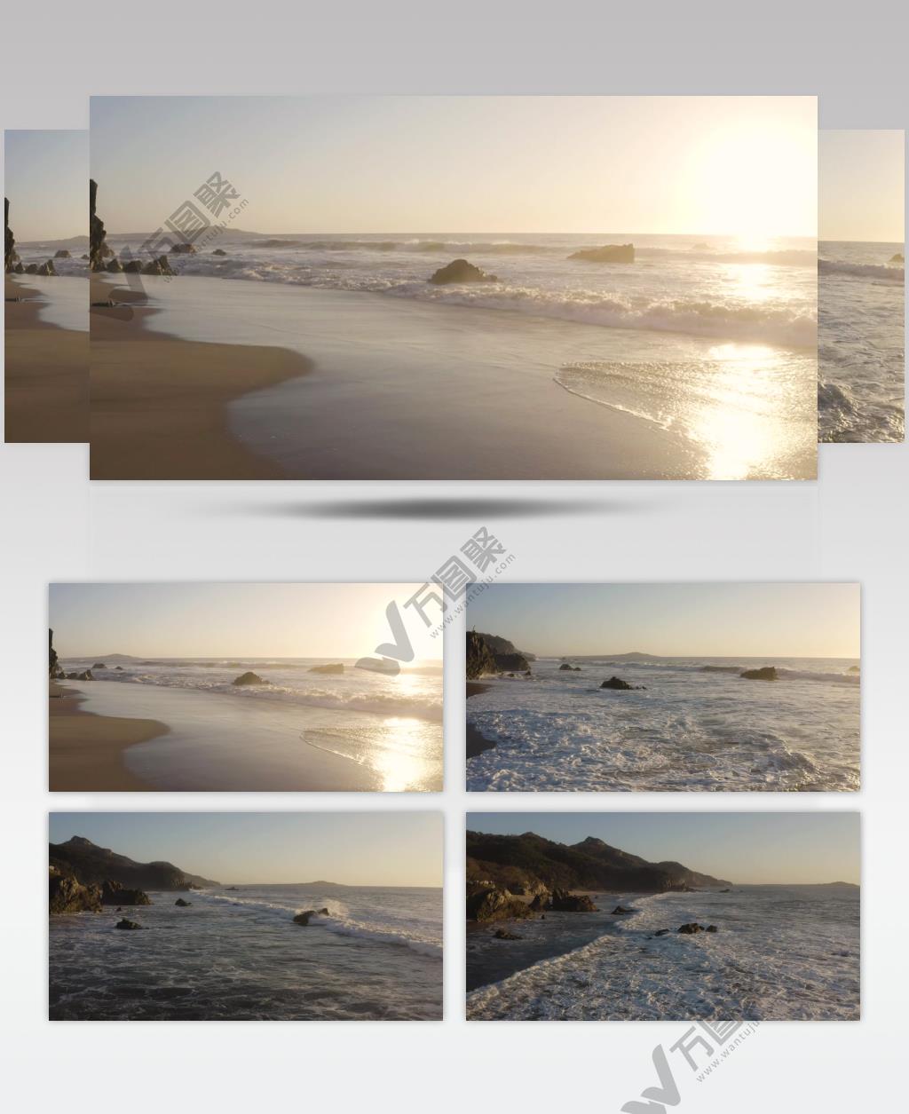 太阳从海上升起海浪拍打着海岸边