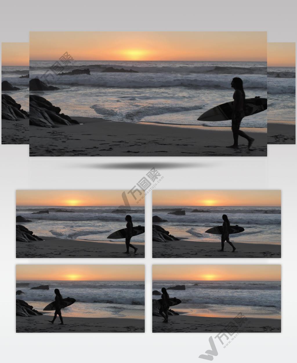 冲浪爱好者走在大海海岸