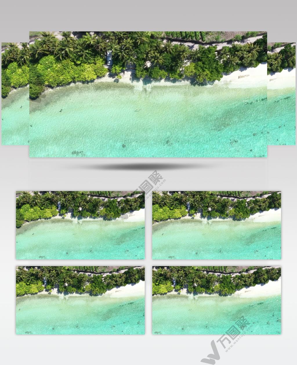 航拍大海海岸线椰树林美景