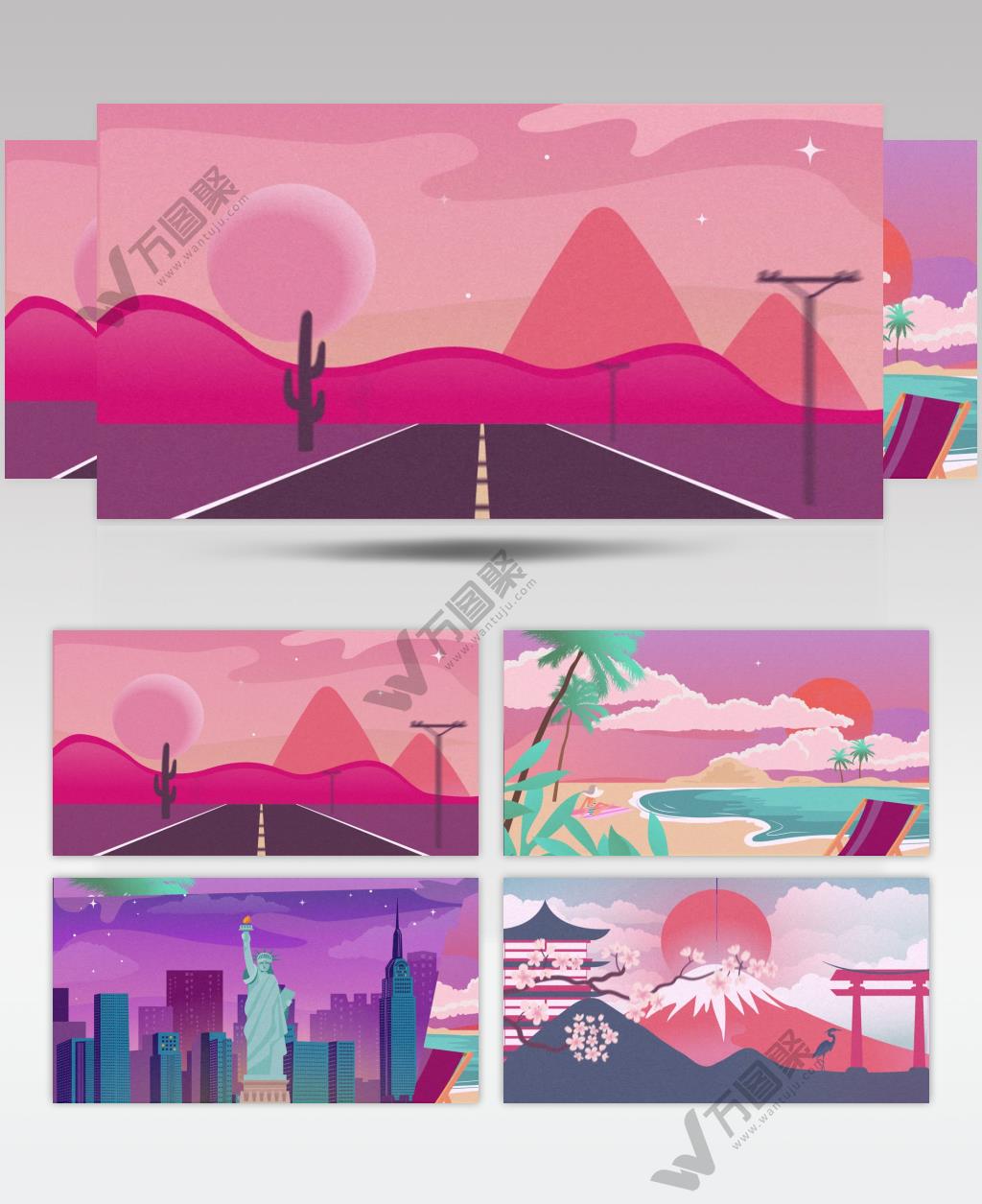 阳光沙滩美女晒太阳旅游动画