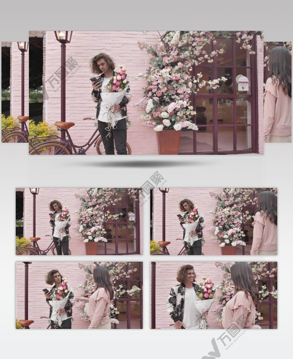 男子手捧鲜花和女孩约会