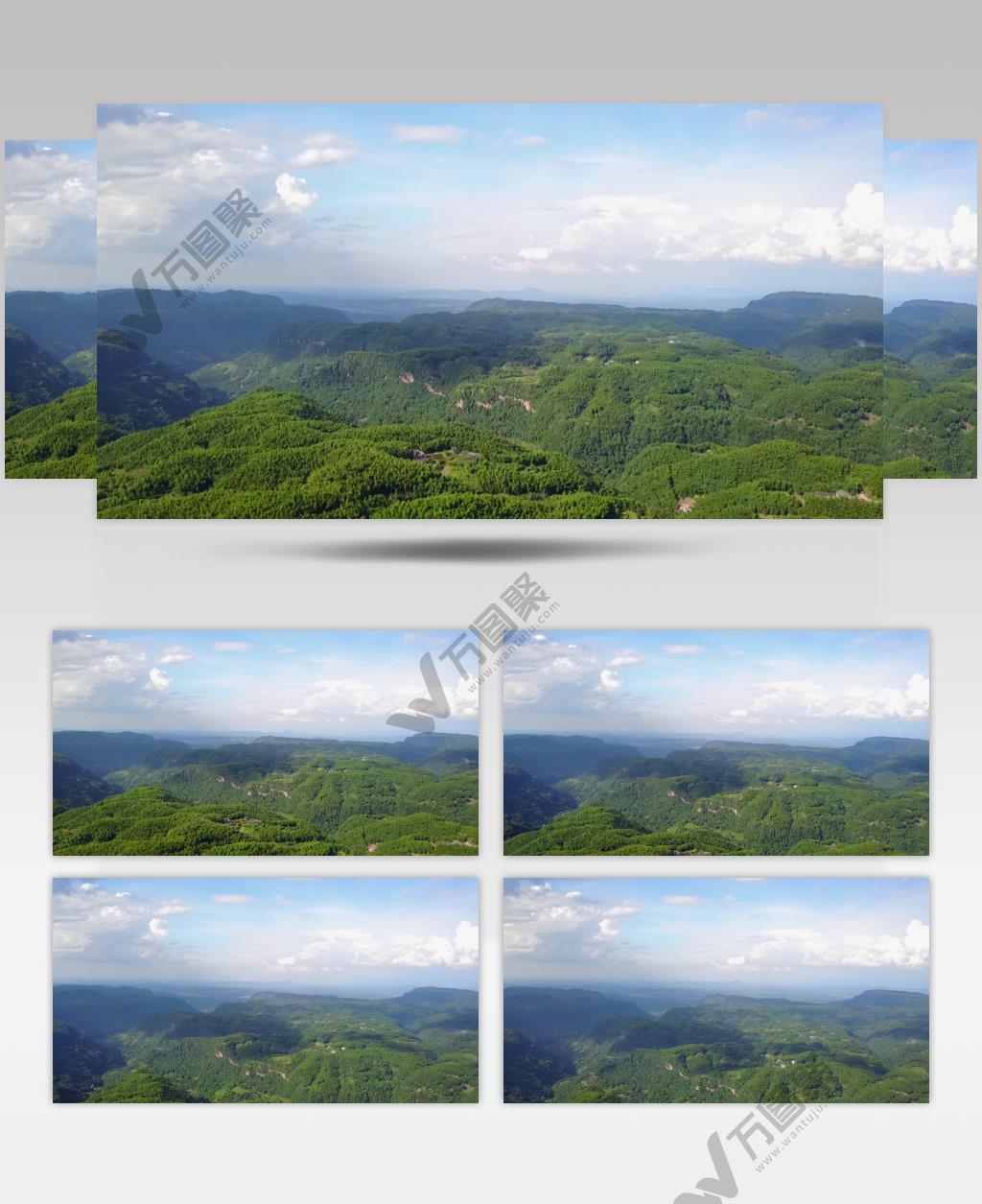 蓝天 白云 山巅 山川 乡村  美景 视频素材 航拍视频素材