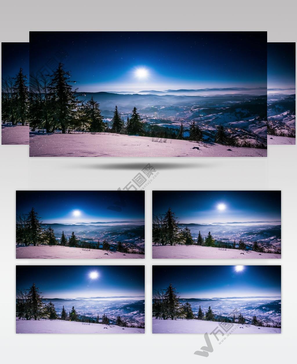 延时摄影冬季山脉森林星空月亮实拍视频