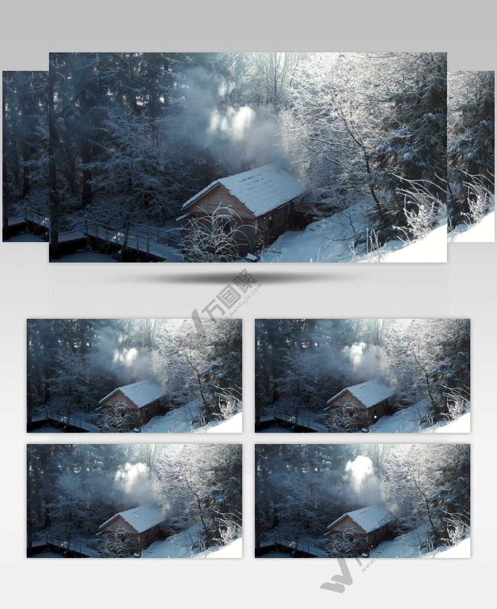 冬季森林中的木屋美景实拍视频