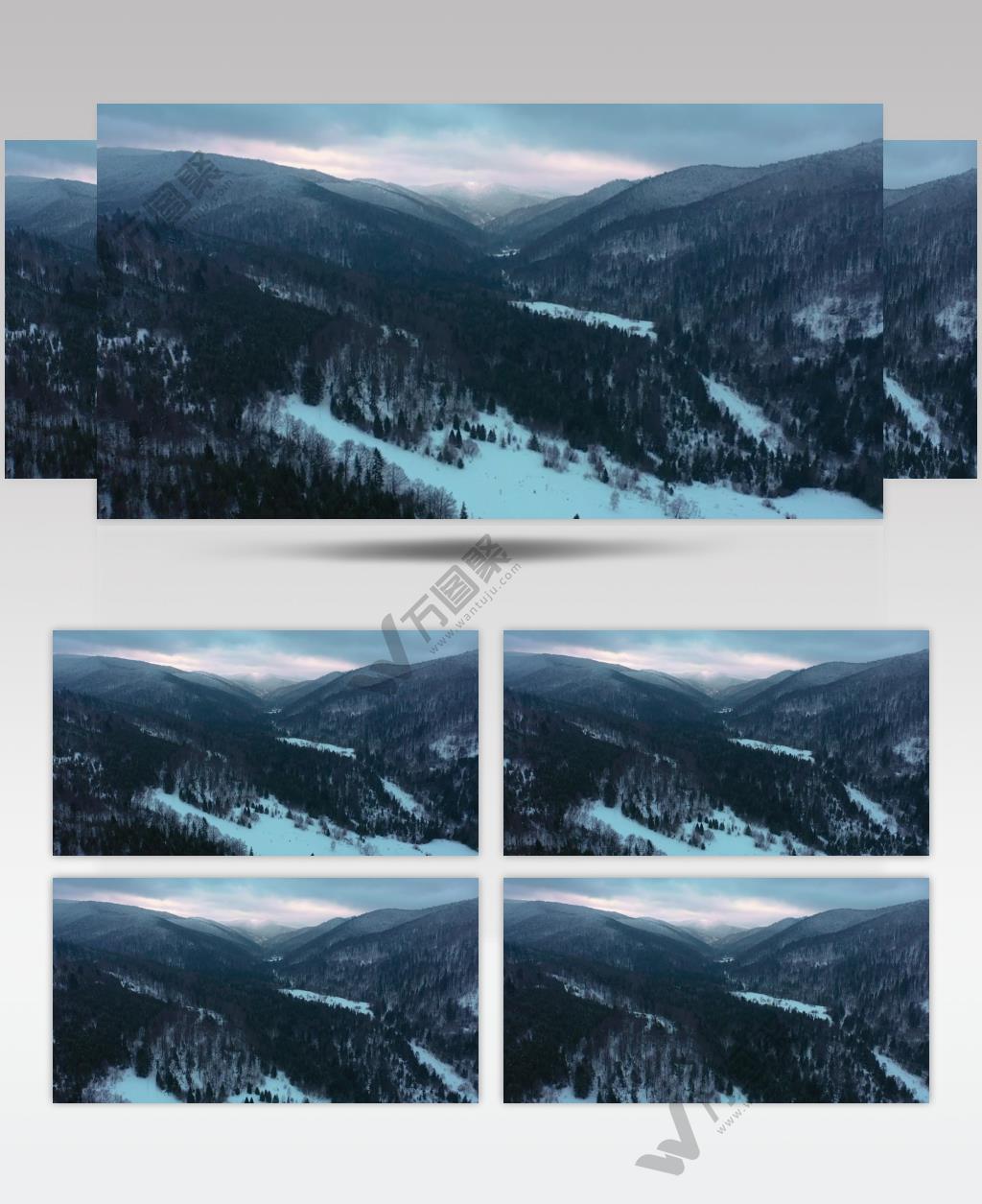 航拍冬季山脉满是雪的山林实拍视频