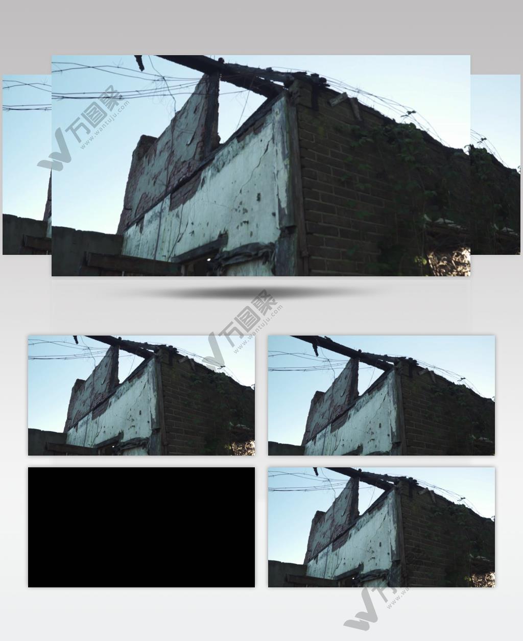 没有屋顶和破旧的墙壁的小破建筑实拍视频