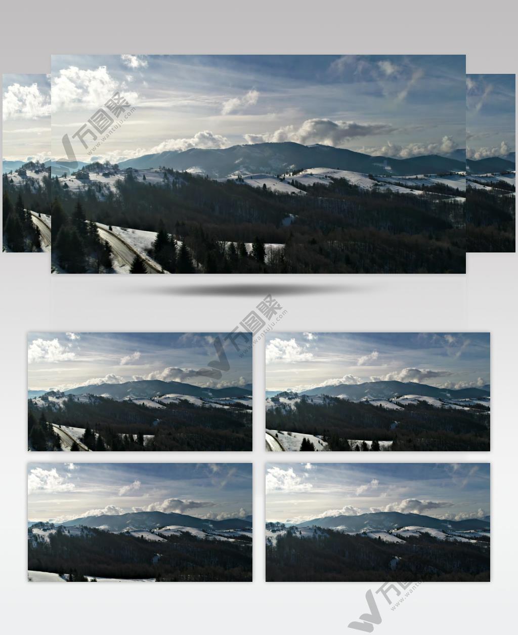 航拍冬季山脉森林美景实拍视频