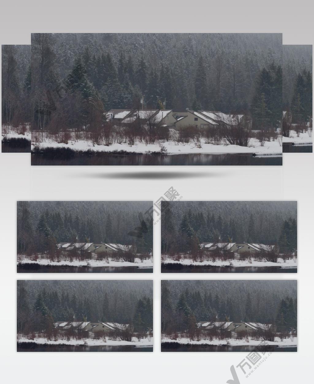 冬季白雪皑皑森林中的房屋美景实拍视频