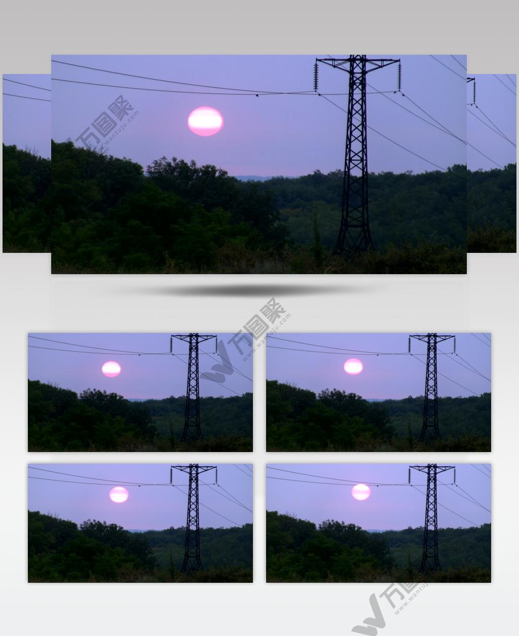 延时摄影清晨电线塔旁升起的太阳实拍视频