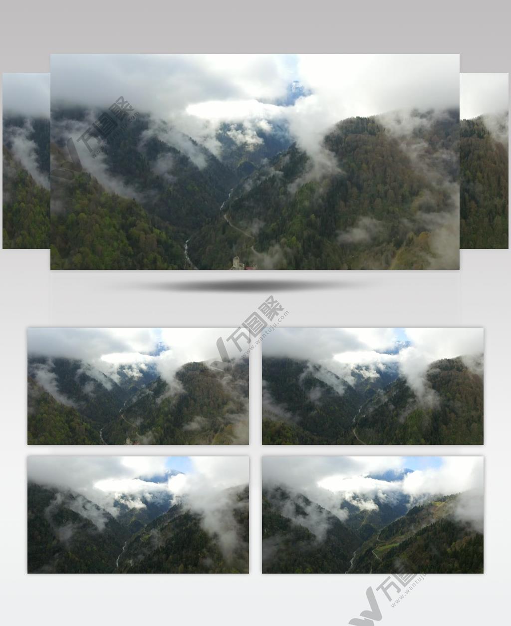 航拍雾蒙蒙的山脉森林美景实拍视频