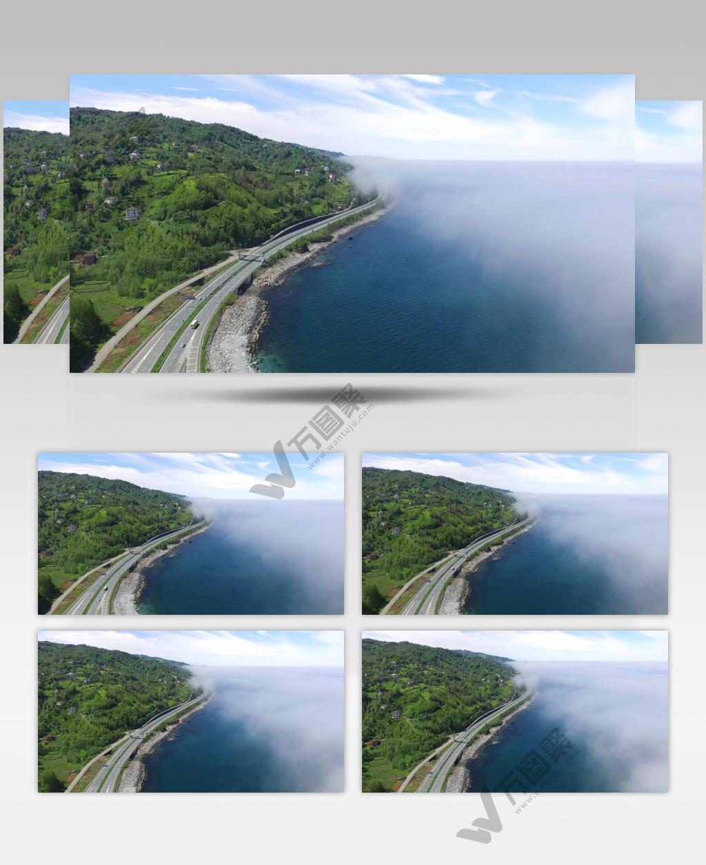 航拍海边山脉森林间的高速公路美景实拍视频