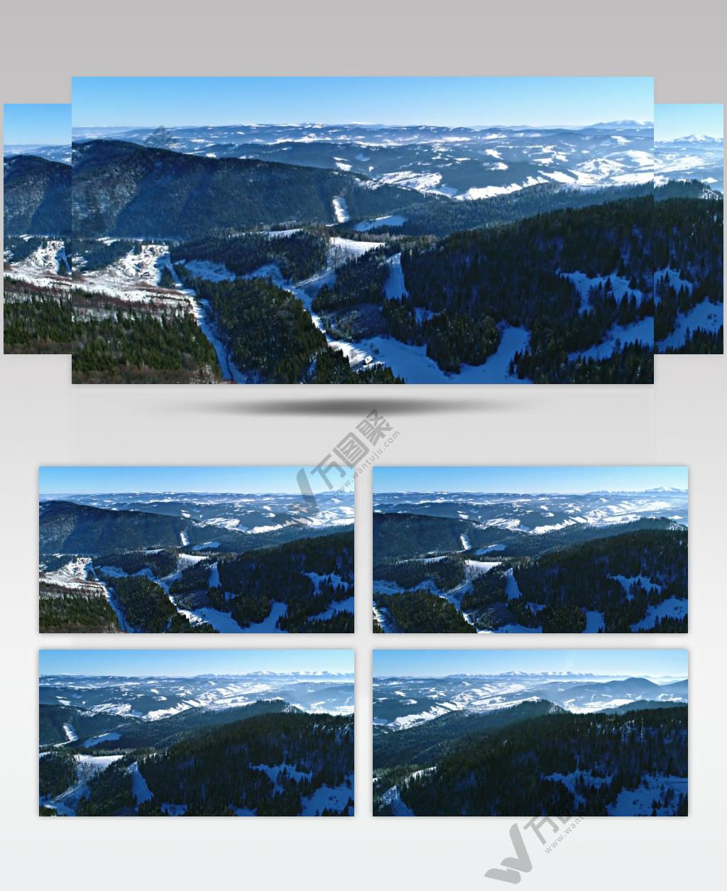 航拍冬季山脉森林美景实拍视频