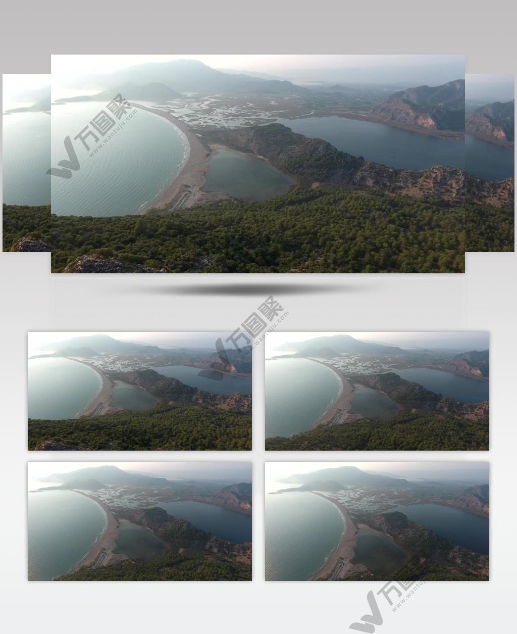 航拍海滨山脉湖泊美景实拍视频