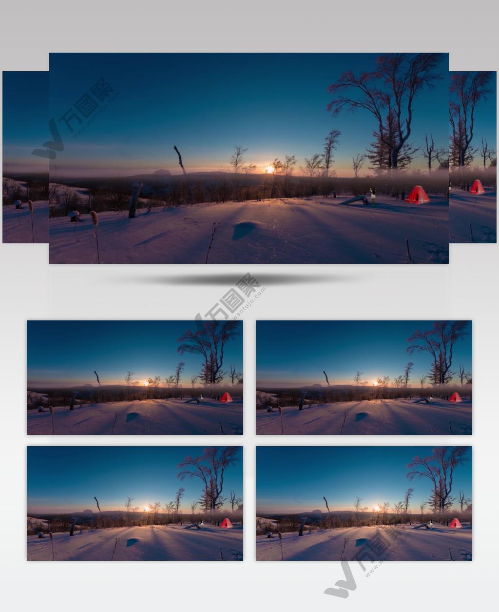 4K冬季阿尔泰山雪地与朝阳唯美色彩 