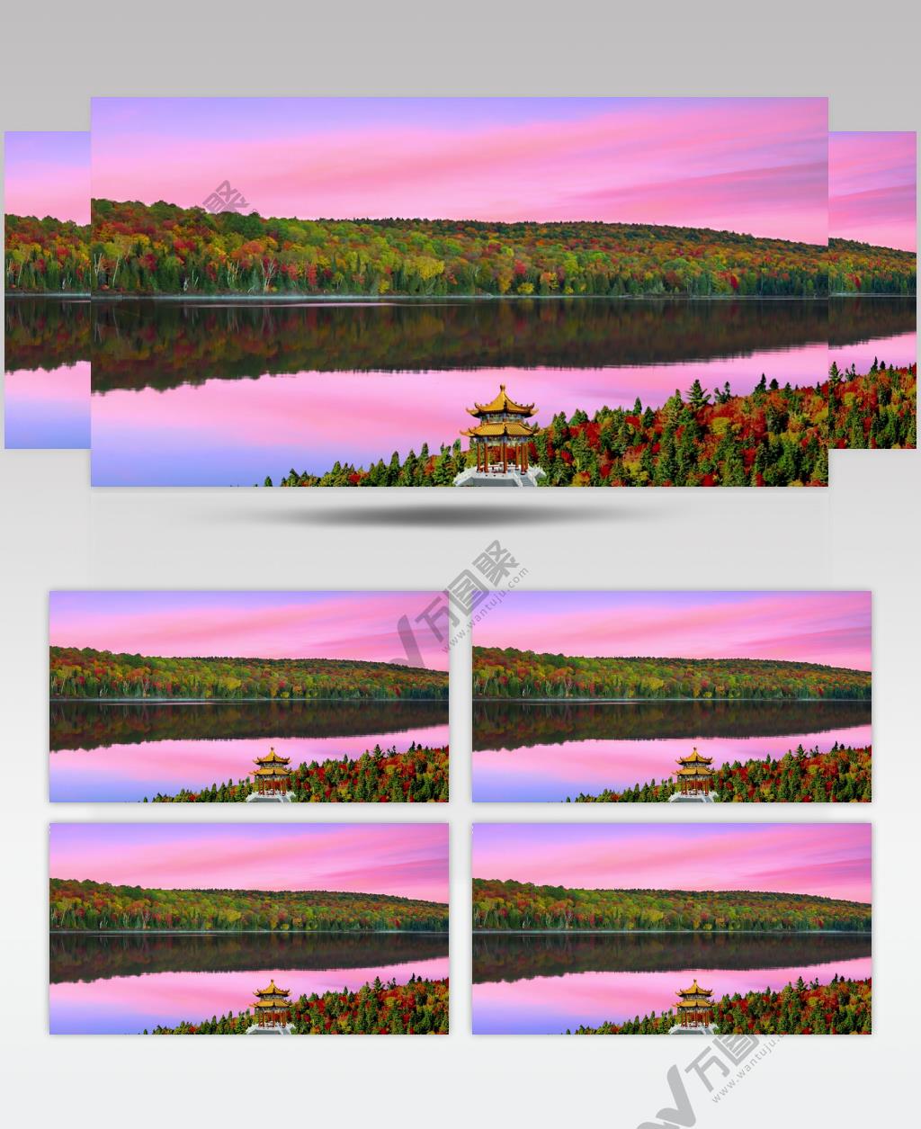 4K秋天之彩树艳湖唯美景观