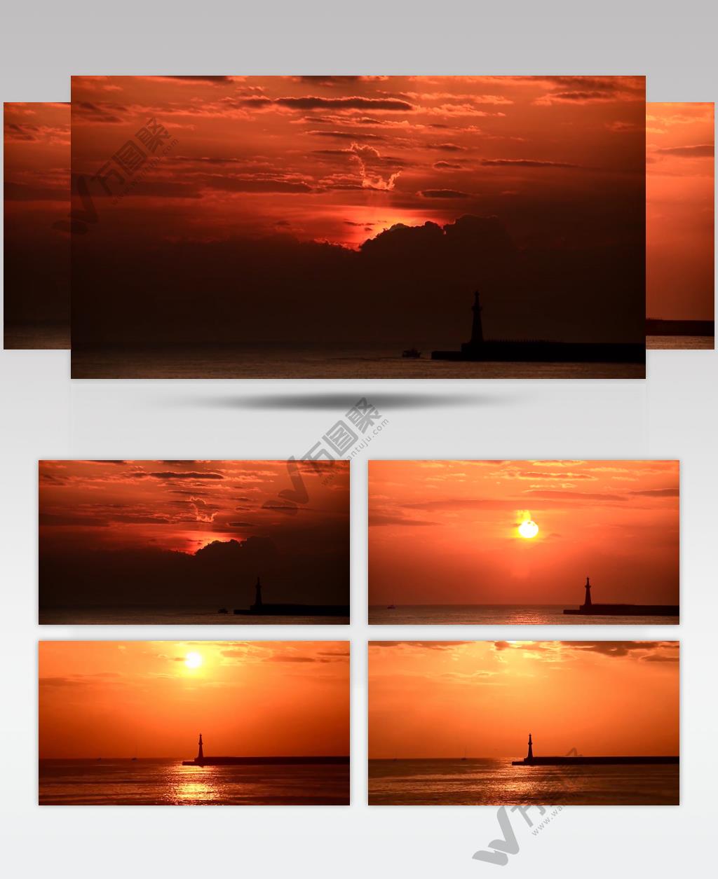 4K台湾西部红霞映灯塔唯美海景