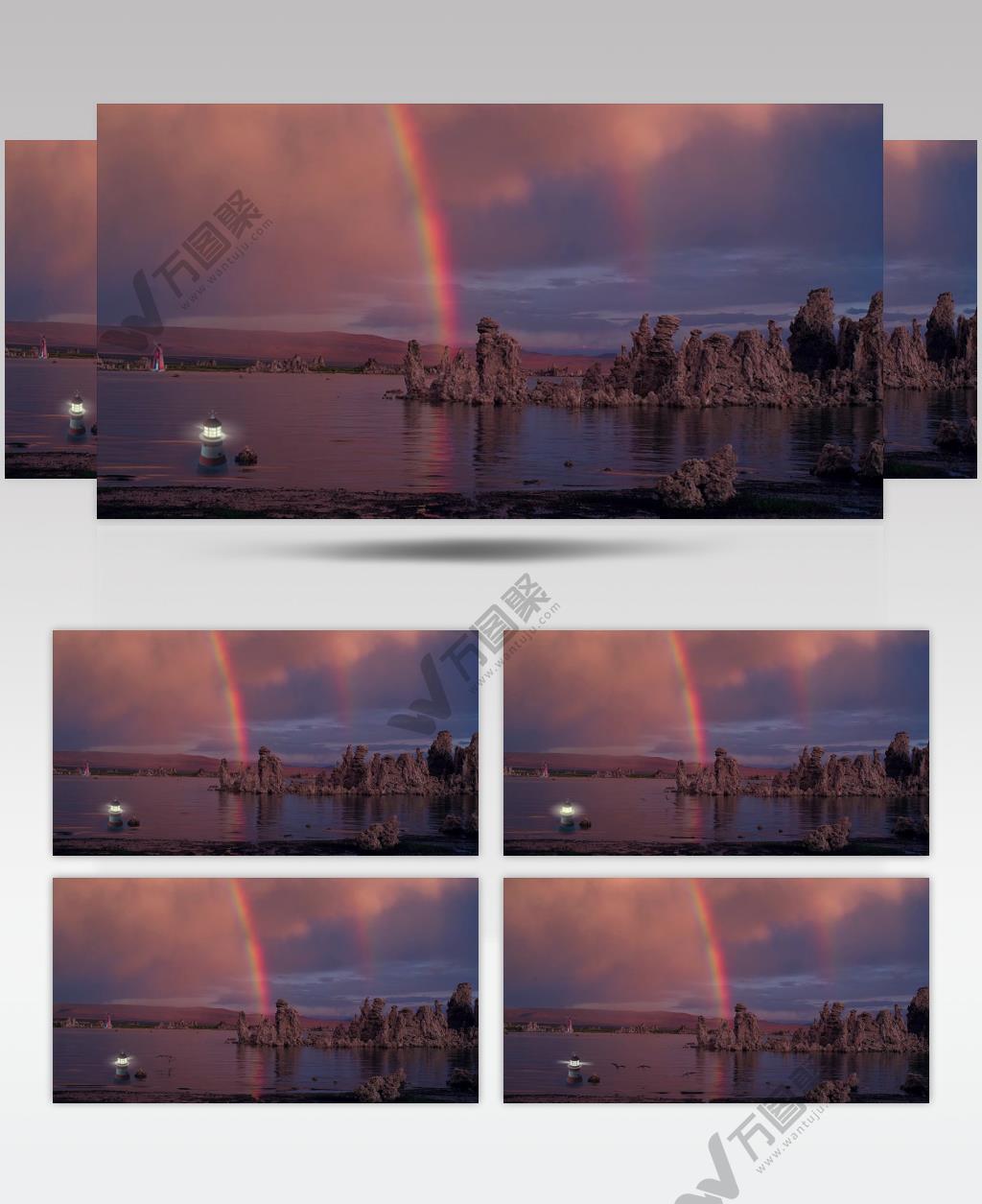 4K水泽奇石挂彩虹唯美色彩