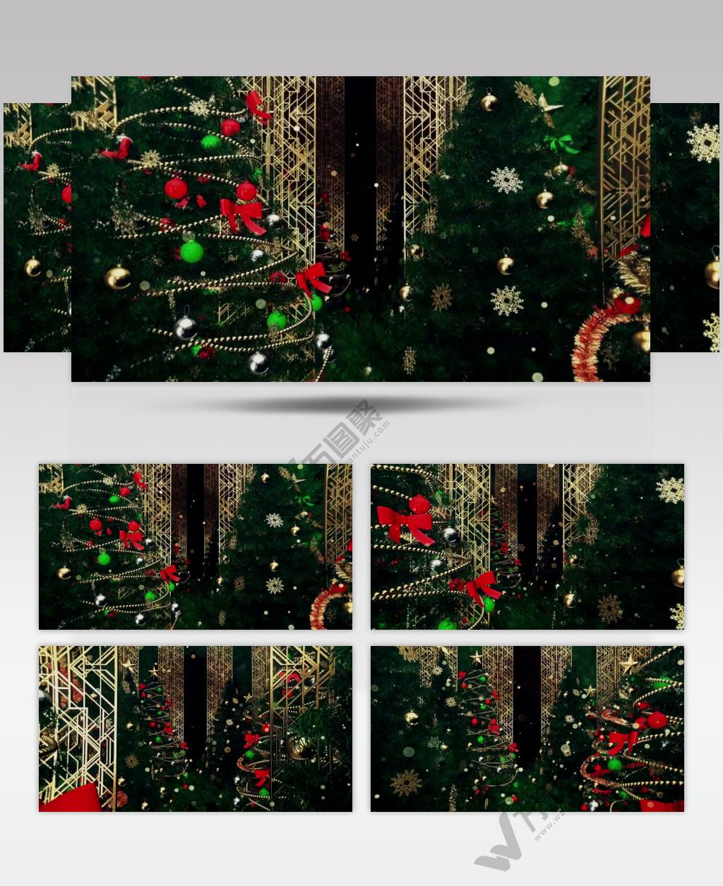 圣诞节盖茨比风格的圣诞树3D循环背景视频
