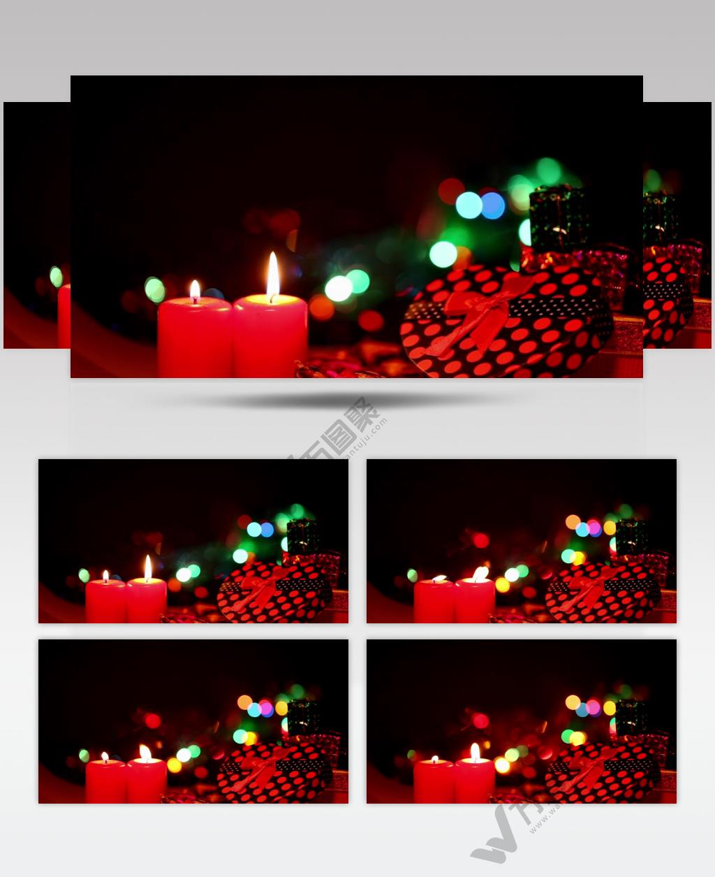 圣诞节情人节燃烧的红色蜡烛礼物盒视频