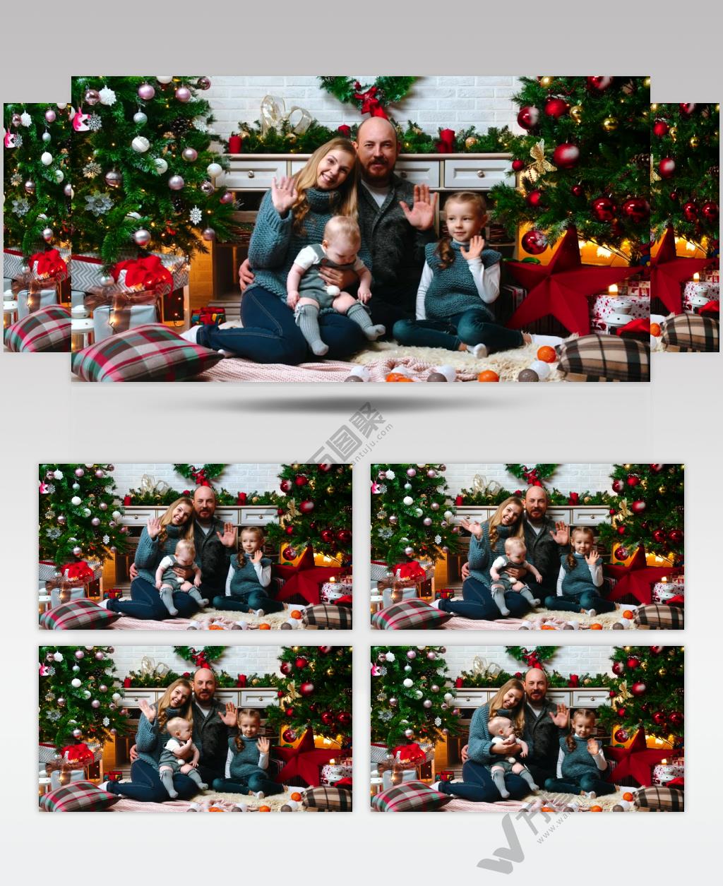 圣诞快乐的家庭在镜头前问候