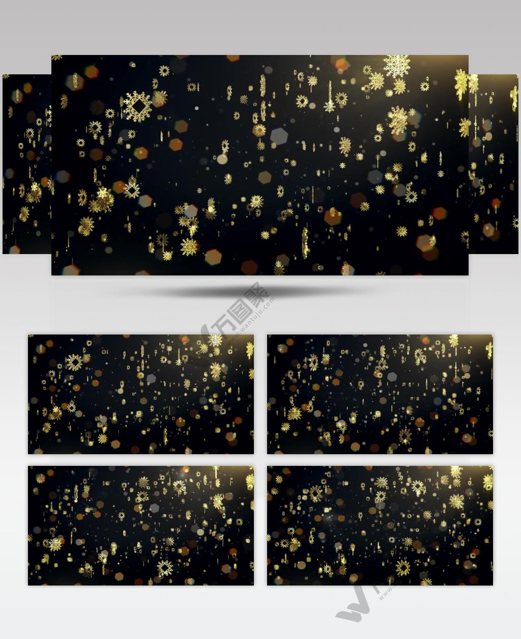 黑色背景粒子金色雪花背景视频