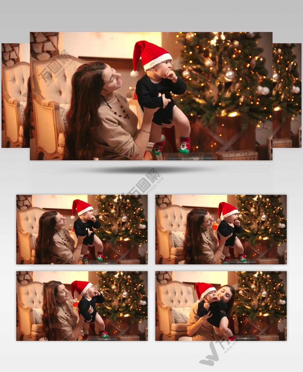 圣诞节母亲抱着孩子在怀里视频