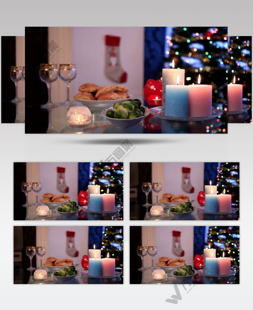 圣诞节桌上的圣诞蜡烛视频